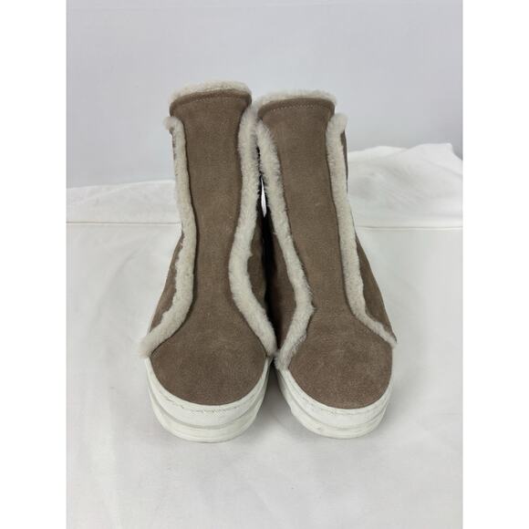 Joyks Suede Booties Sneakers Tan Taupe Faux Fur Accent Lining 39 Zip Ankle - Picture 9 of 9